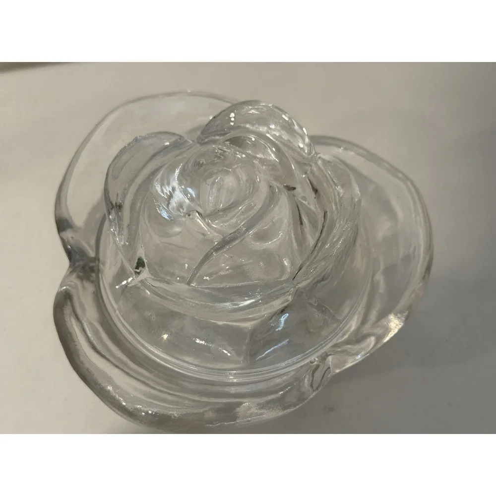 VINTAGE Rose glass‎ dish for Trinkets or candy Dish lid decorated with Rose 5